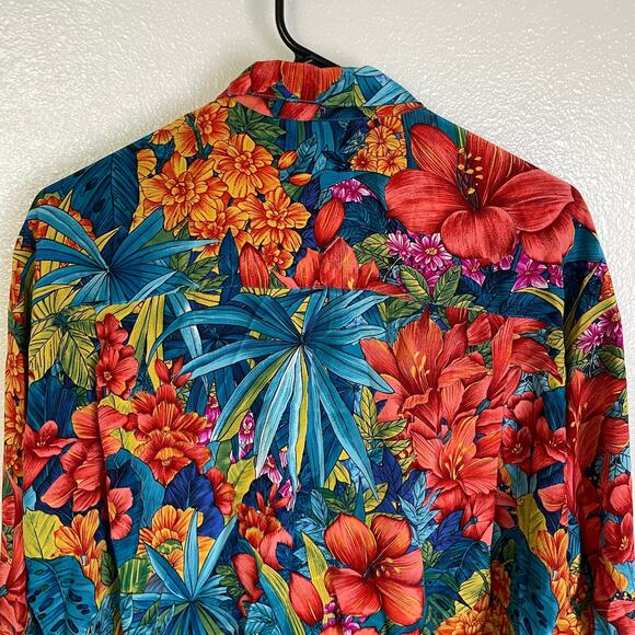 Vtg Dana Cote D'Azeur Silk Blouse Womens Size 40 Blue Floral Button Up France - Picture 10 of 10